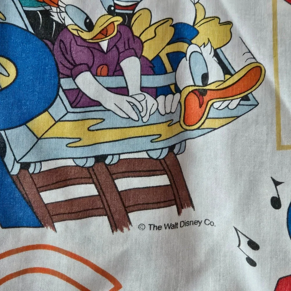 Vintage Disney Mickey Mouse Alphabet ABC Kids Flat Sheet White Multi Color 90s